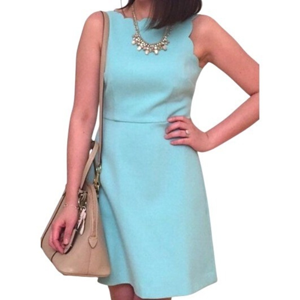 ANN TAYLOR LOFT Women's 8 Turquoise Blue Scalloped Sleeveless Sheath Dress